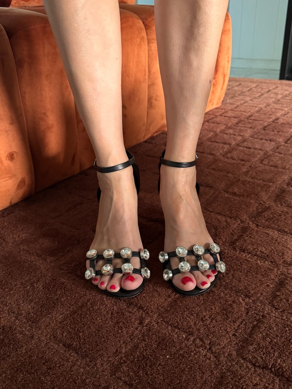Alexander Wang Leather Crystal Embellishments Sandals